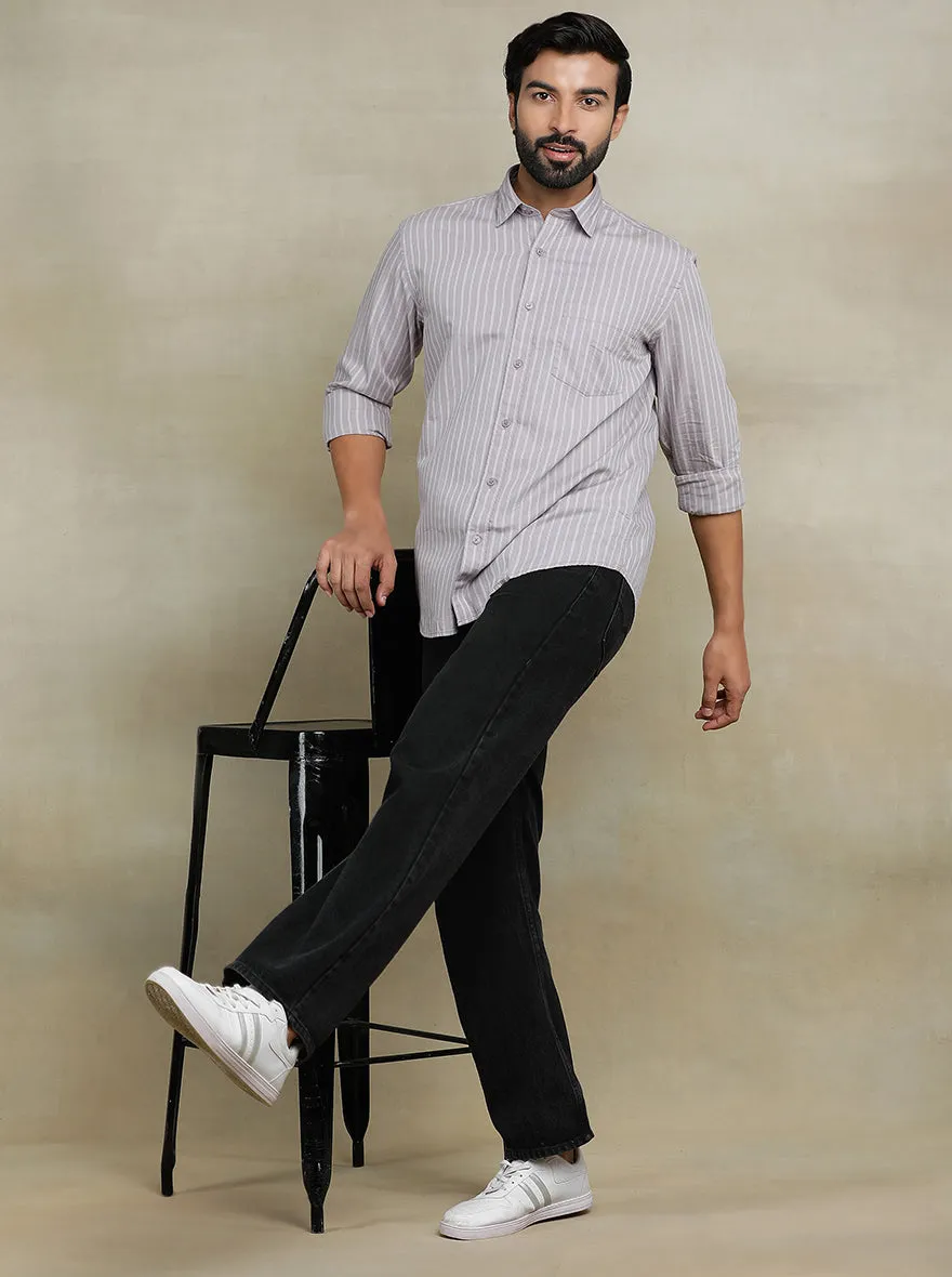 Purple Striped Tailored Fit Semi Casual Shirt | JadeBlue