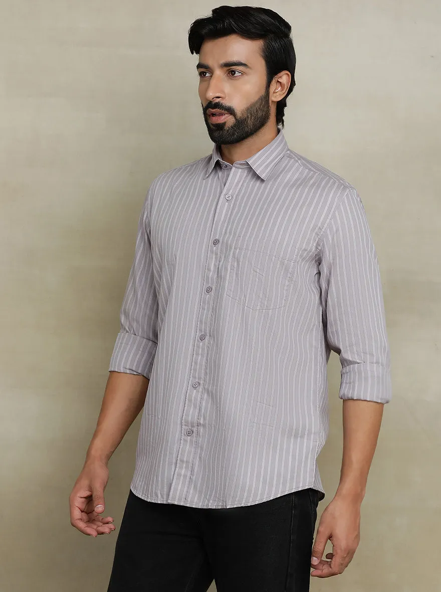 Purple Striped Tailored Fit Semi Casual Shirt | JadeBlue