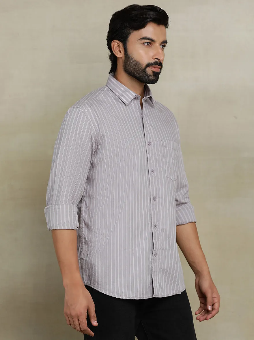 Purple Striped Tailored Fit Semi Casual Shirt | JadeBlue