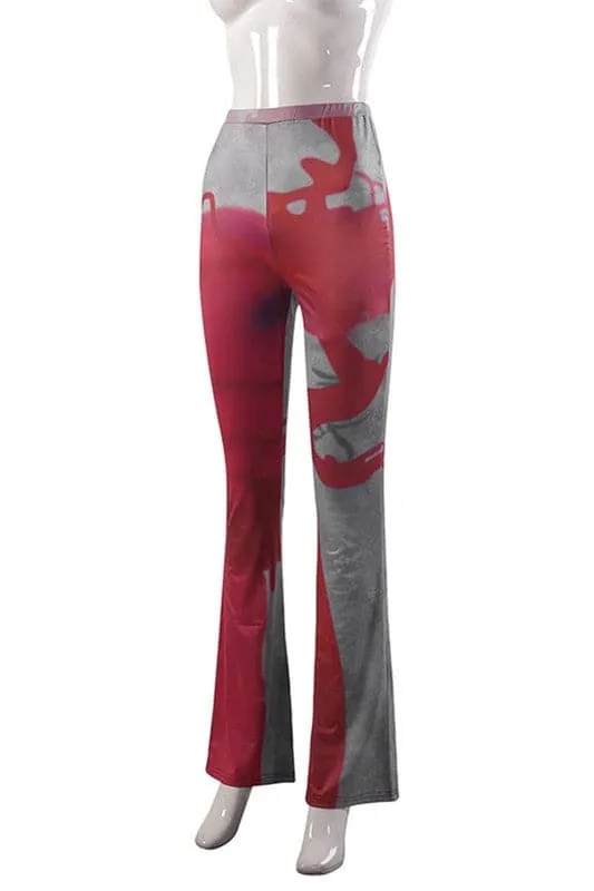 PY413 Tie Dye Bootcut Casual Pants