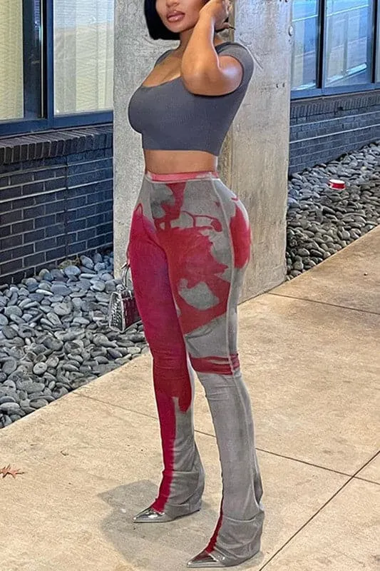 PY413 Tie Dye Bootcut Casual Pants