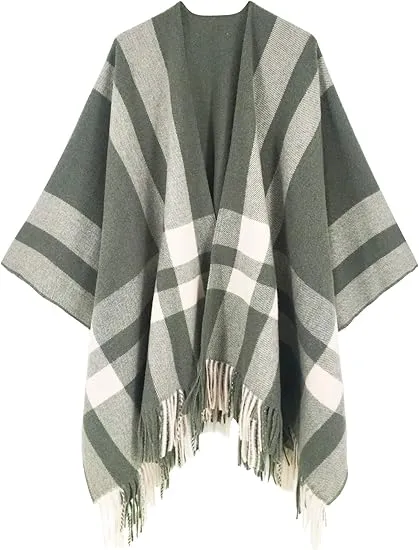 Red-Black Winter Chic Plaid Poncho Cardigan