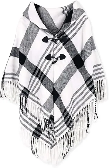 Red-Black Winter Chic Plaid Poncho Cardigan