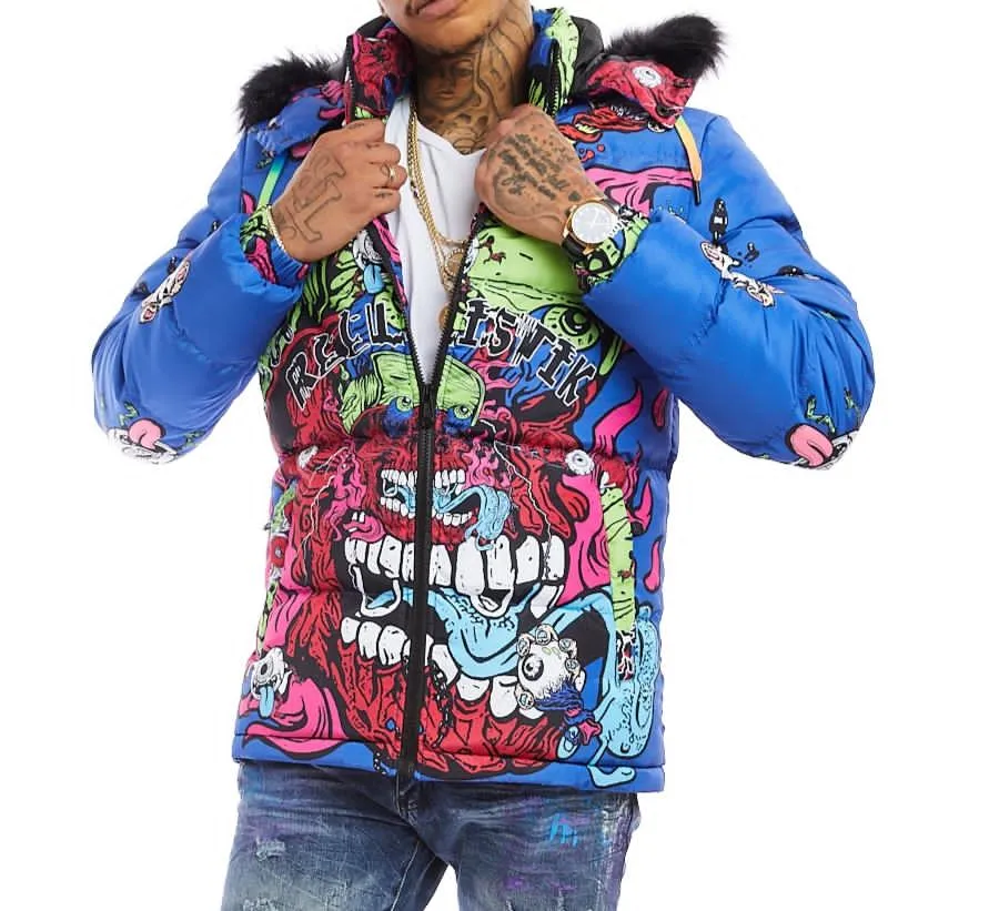 Reelistik-Psycho Eye Puffer Jacket-Blue