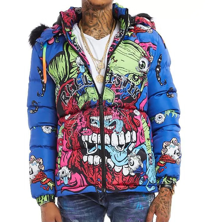 Reelistik-Psycho Eye Puffer Jacket-Blue
