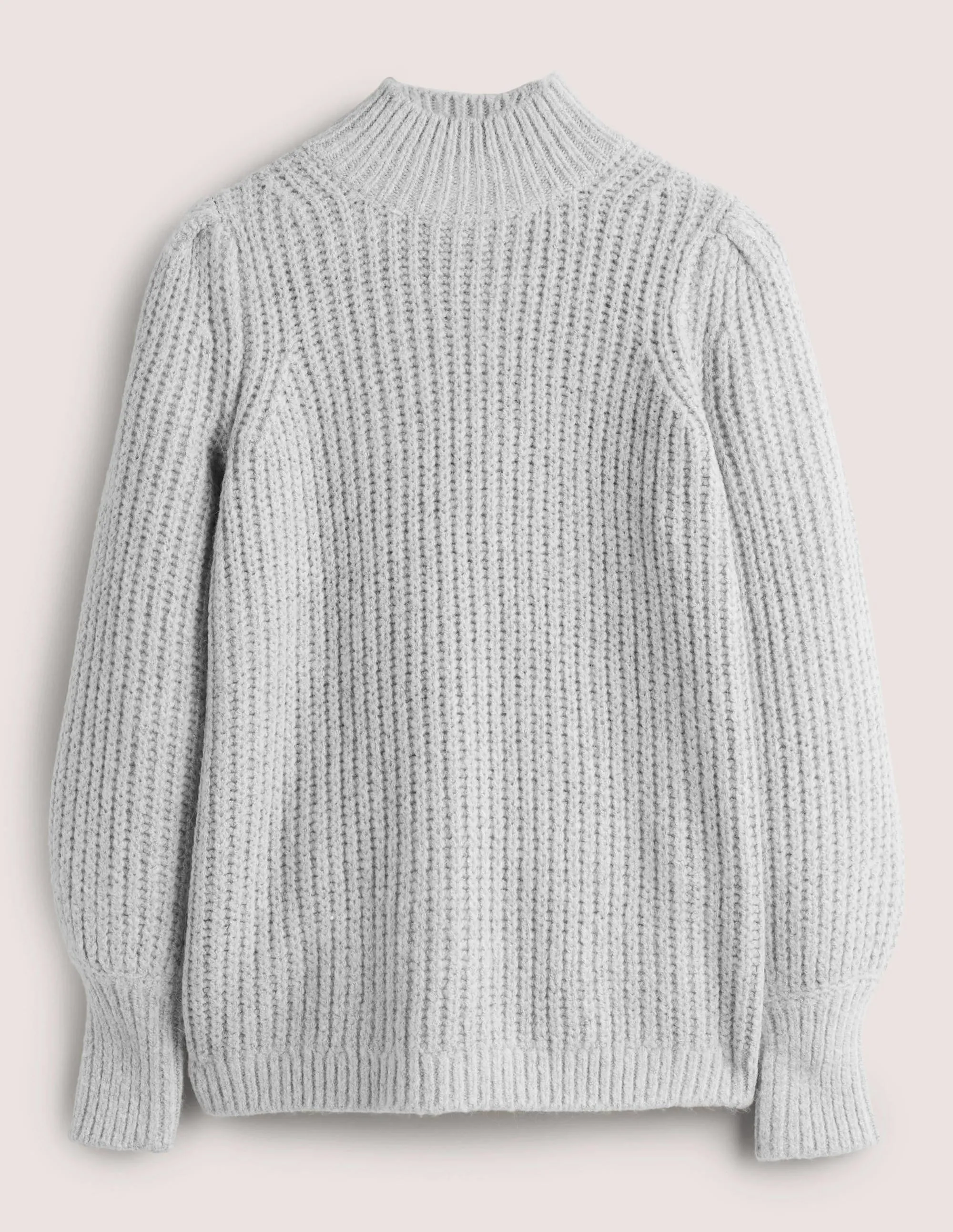 Ribbed Fluffy High Neck Jumper-Grey Melange