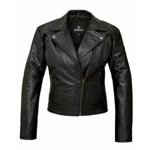 RIDERACT® Women Leather Motorcycle Jacket Black elocity