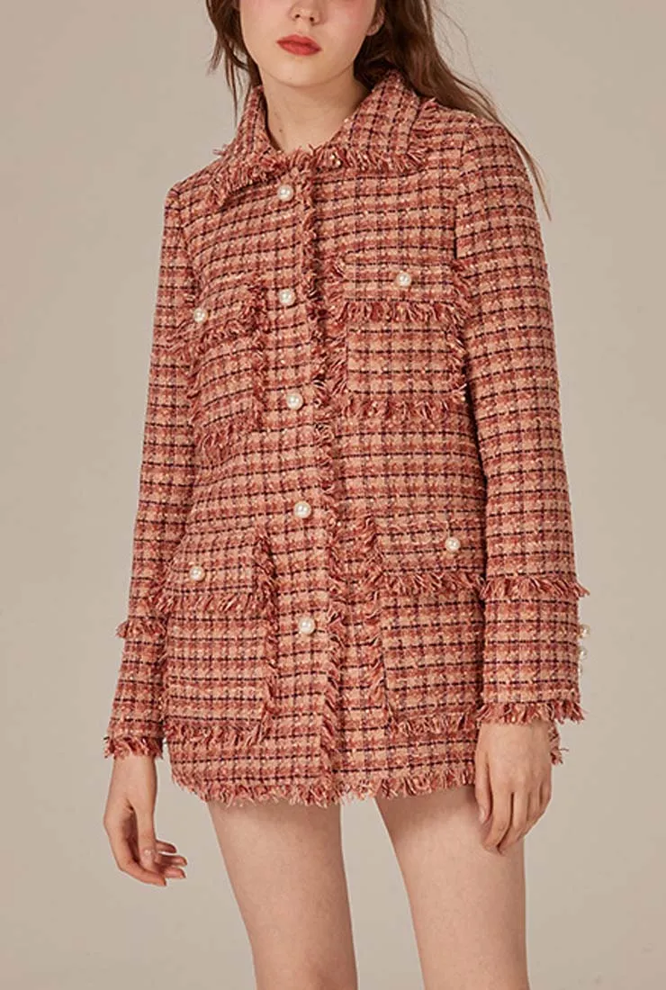 Single Breasted Lapel Collar Tweed Overcoat