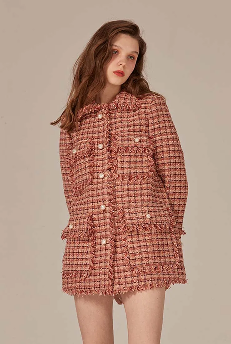 Single Breasted Lapel Collar Tweed Overcoat