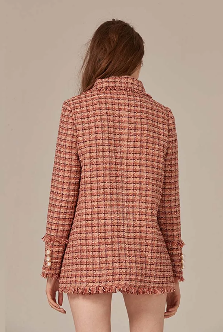 Single Breasted Lapel Collar Tweed Overcoat