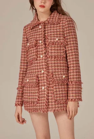 Single Breasted Lapel Collar Tweed Overcoat