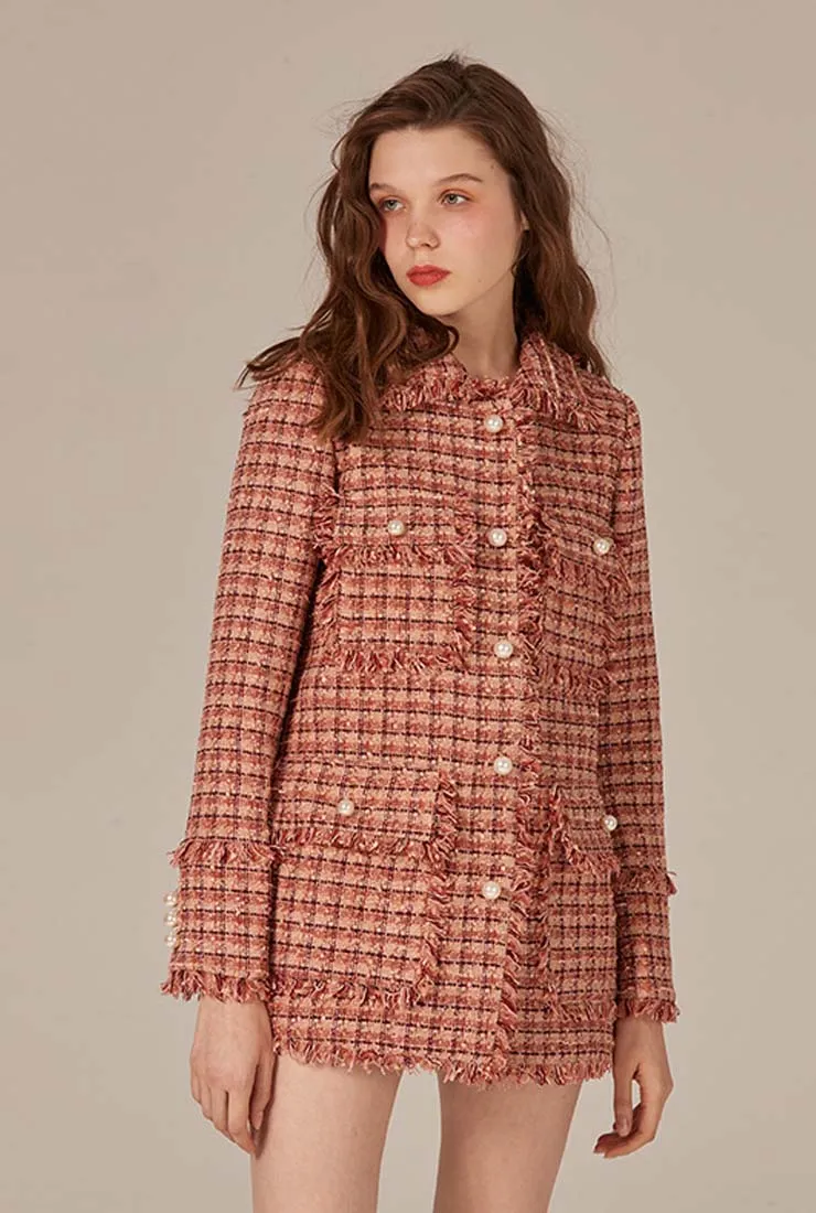 Single Breasted Lapel Collar Tweed Overcoat