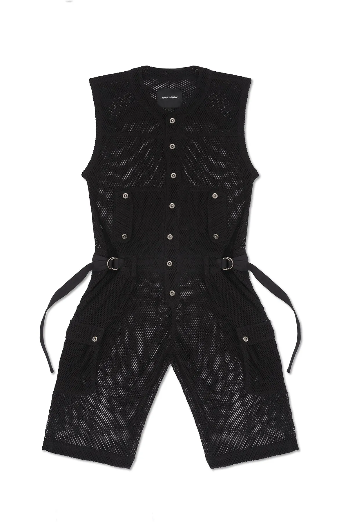 SLEEVELESS MESH JUMPSUIT IN BLACK