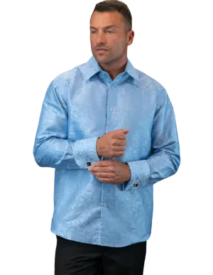 Statement Men's Sky-Blue Paisley Patterns Long Sleeve Shirt Regular-Fit