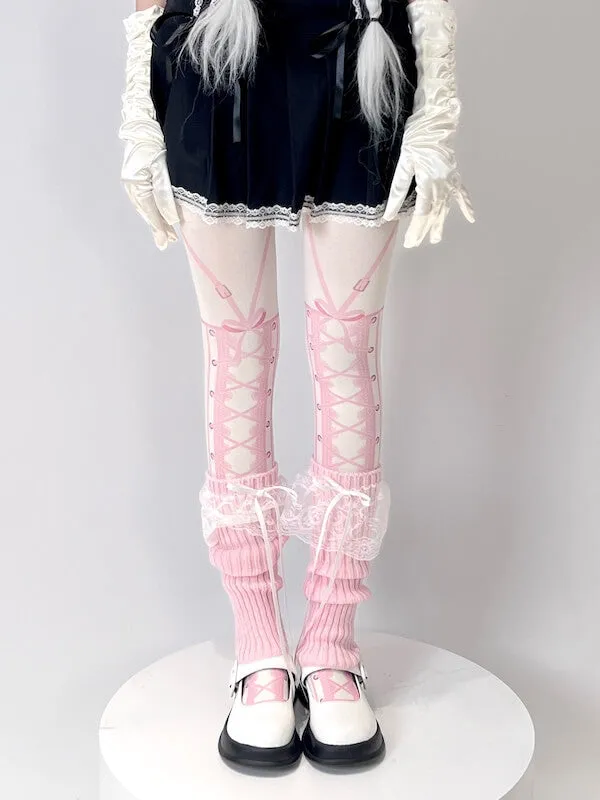 Sweet lolita girl anime pink suspender tights
