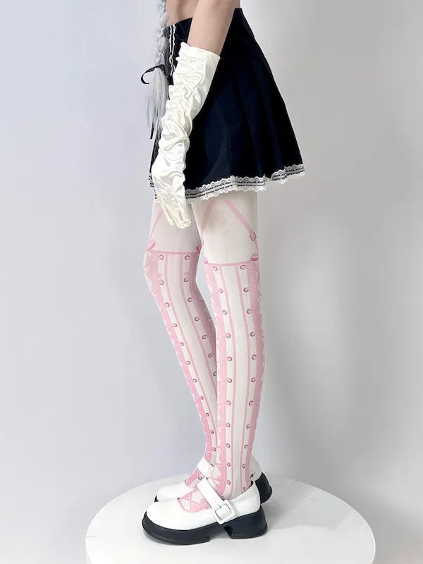 Sweet lolita girl anime pink suspender tights