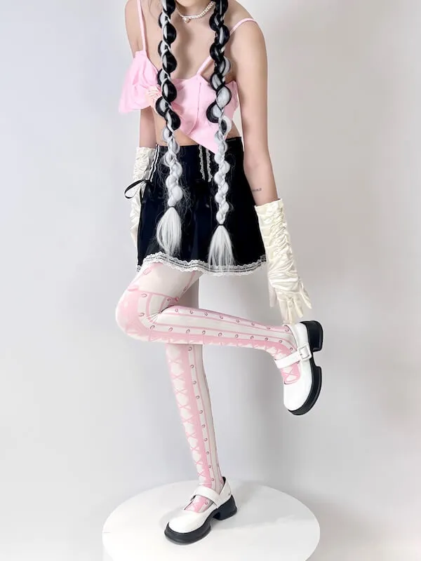 Sweet lolita girl anime pink suspender tights
