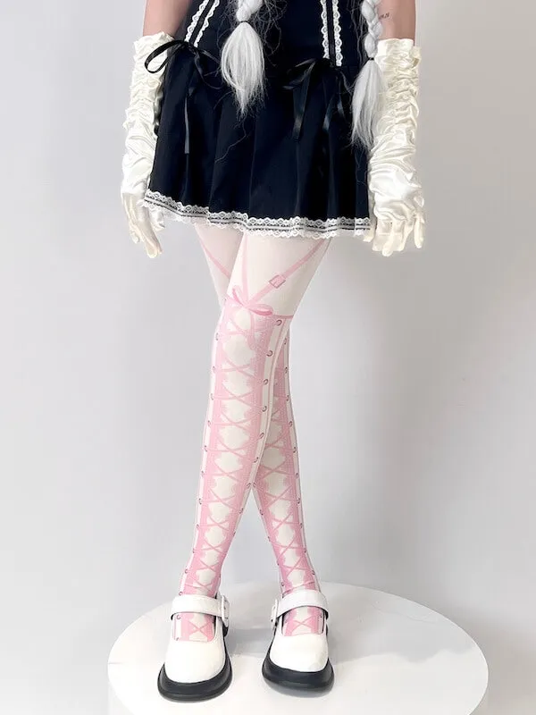 Sweet lolita girl anime pink suspender tights