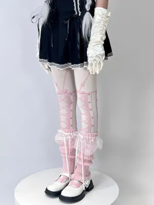 Sweet lolita girl anime pink suspender tights