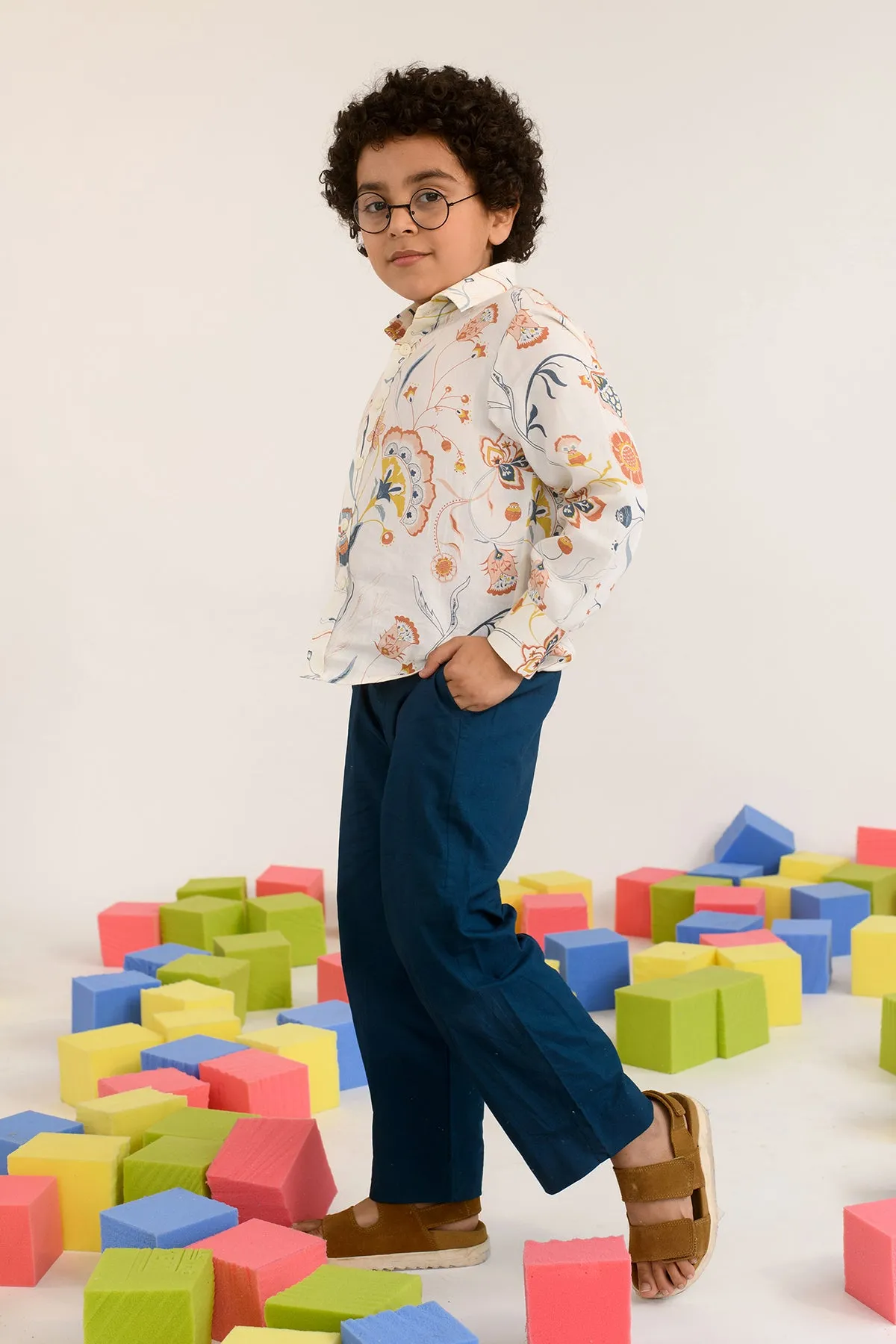 Swinging Willow- Floral Print Cotton Satin Shirt For Boys