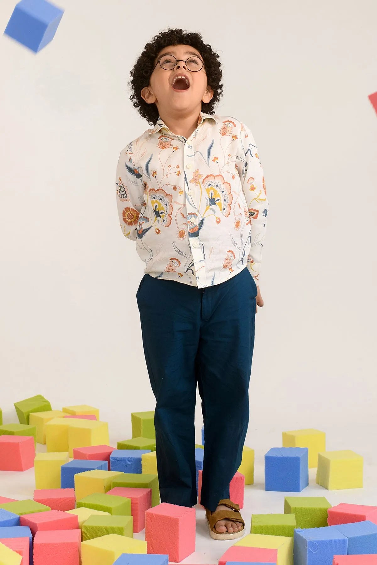Swinging Willow- Floral Print Cotton Satin Shirt For Boys
