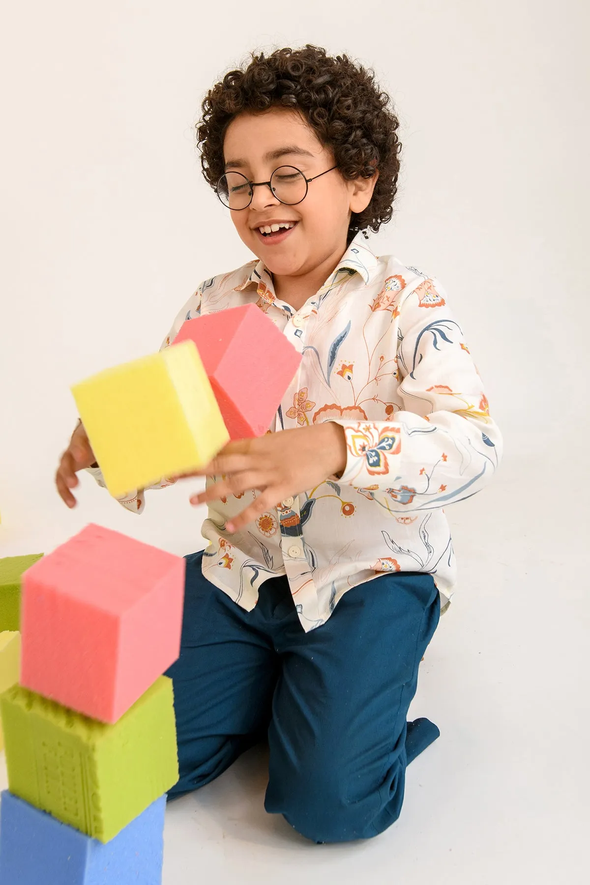 Swinging Willow- Floral Print Cotton Satin Shirt For Boys