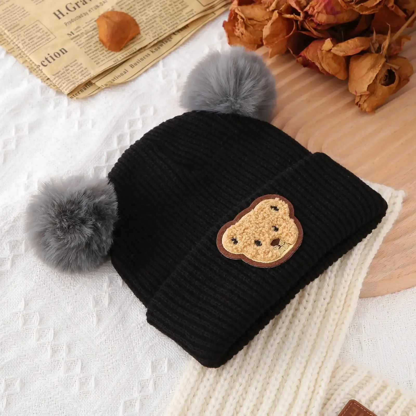 Teddy Pom Pom Beanie