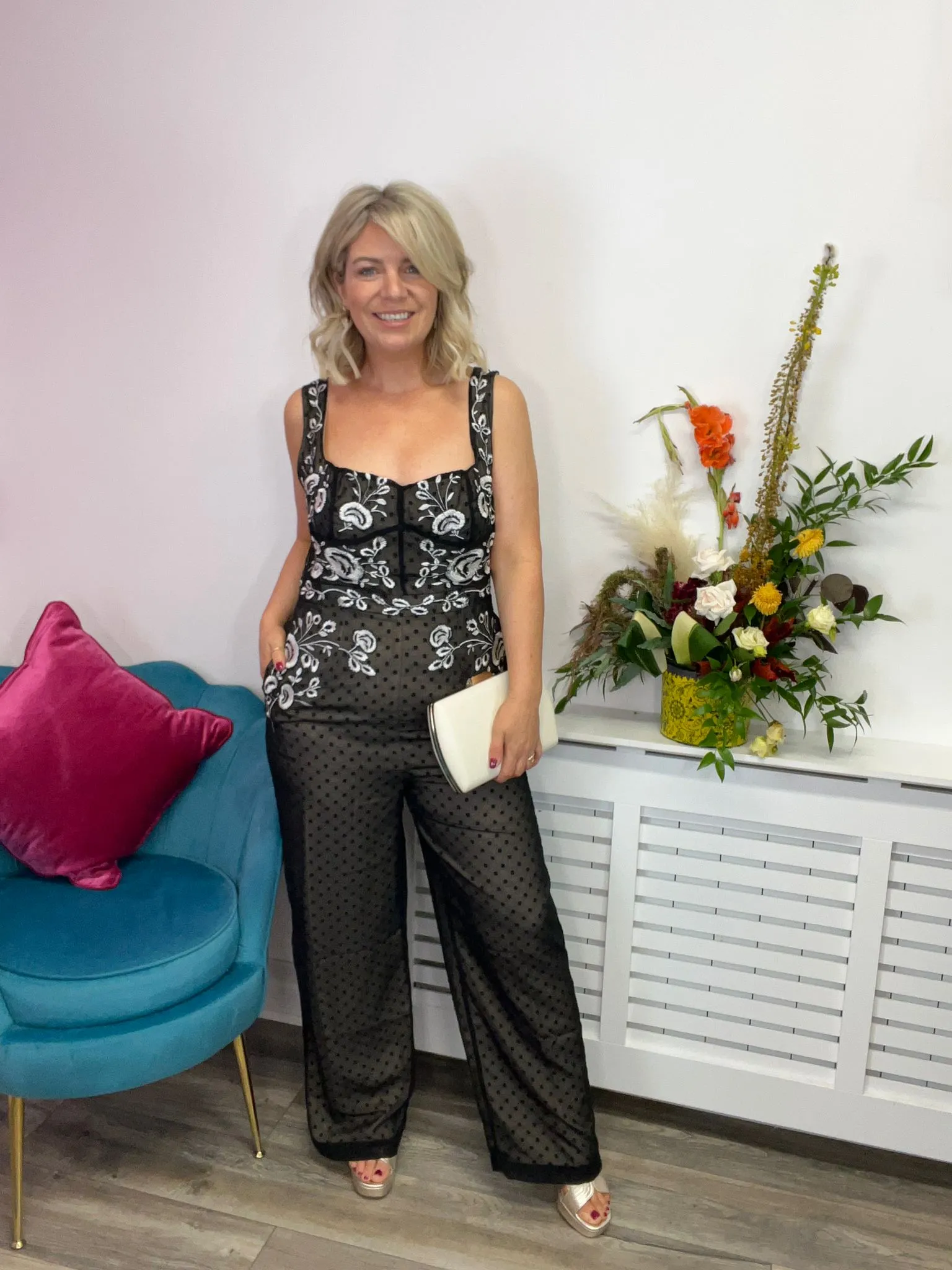 The Fernanda Contrast Embroidered Floral Jumpsuit