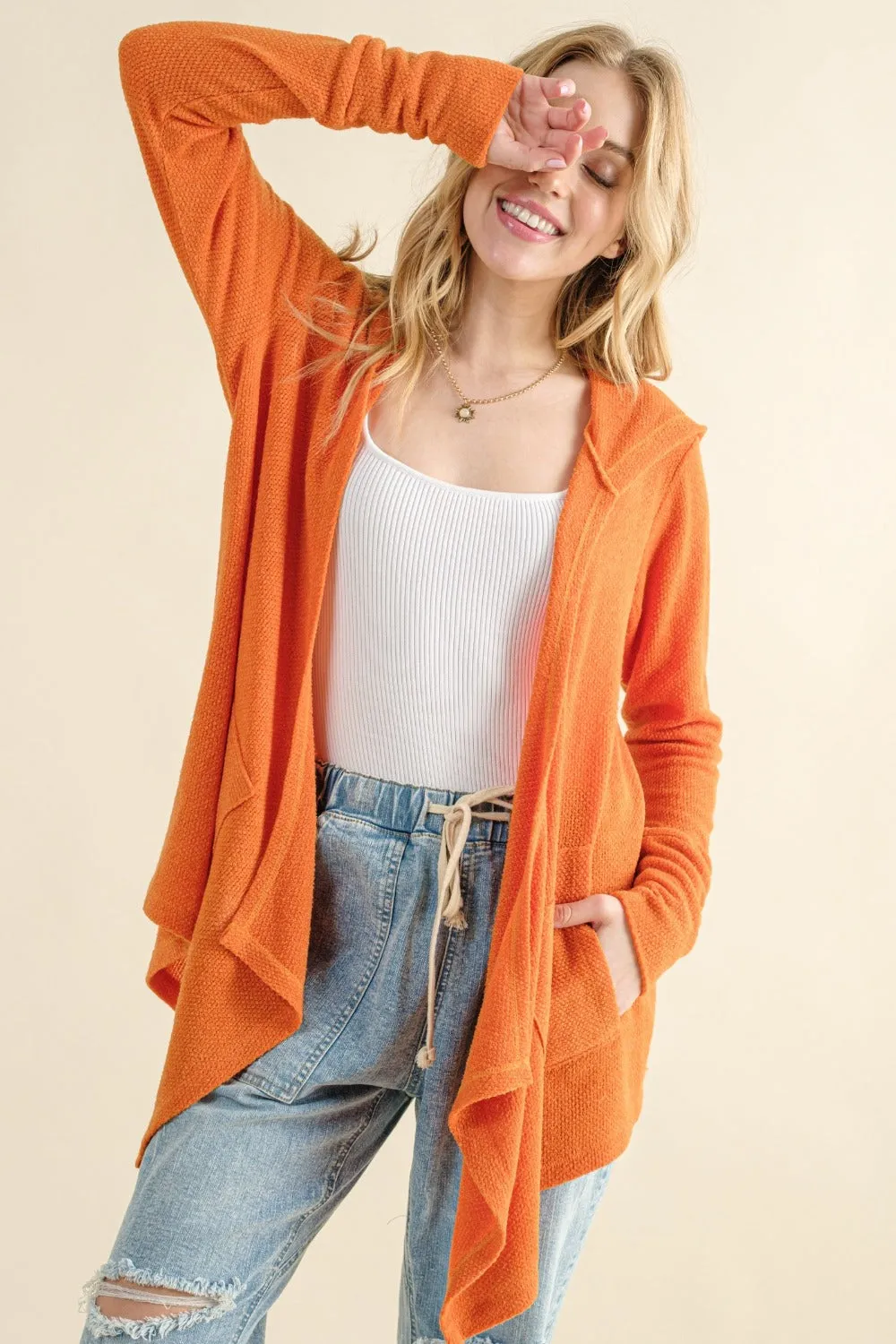 Thermal Hooded Cardigan with Pockets - Regular and Plus Size