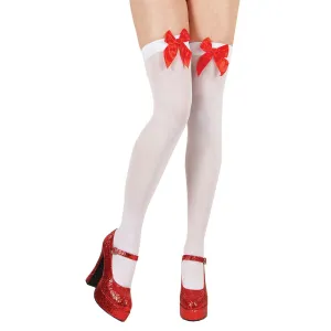 Thigh Highs - White with Red Bow (min6)