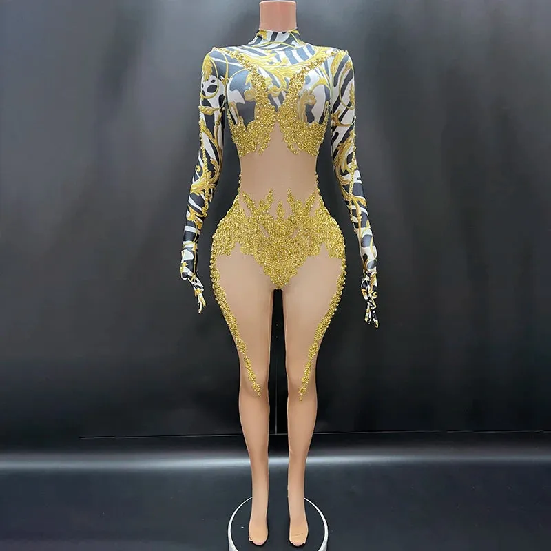 Trend4us Women's Dance Performance Crystal Jumpsuit