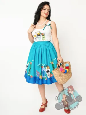 Unique Vintage Teal Tiki Monsters Swing Skirt