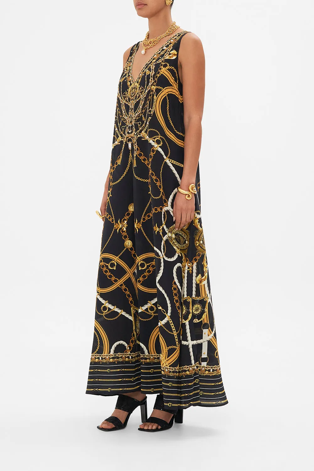 V NECK FLARED JUMPSUIT COAST TO COAST