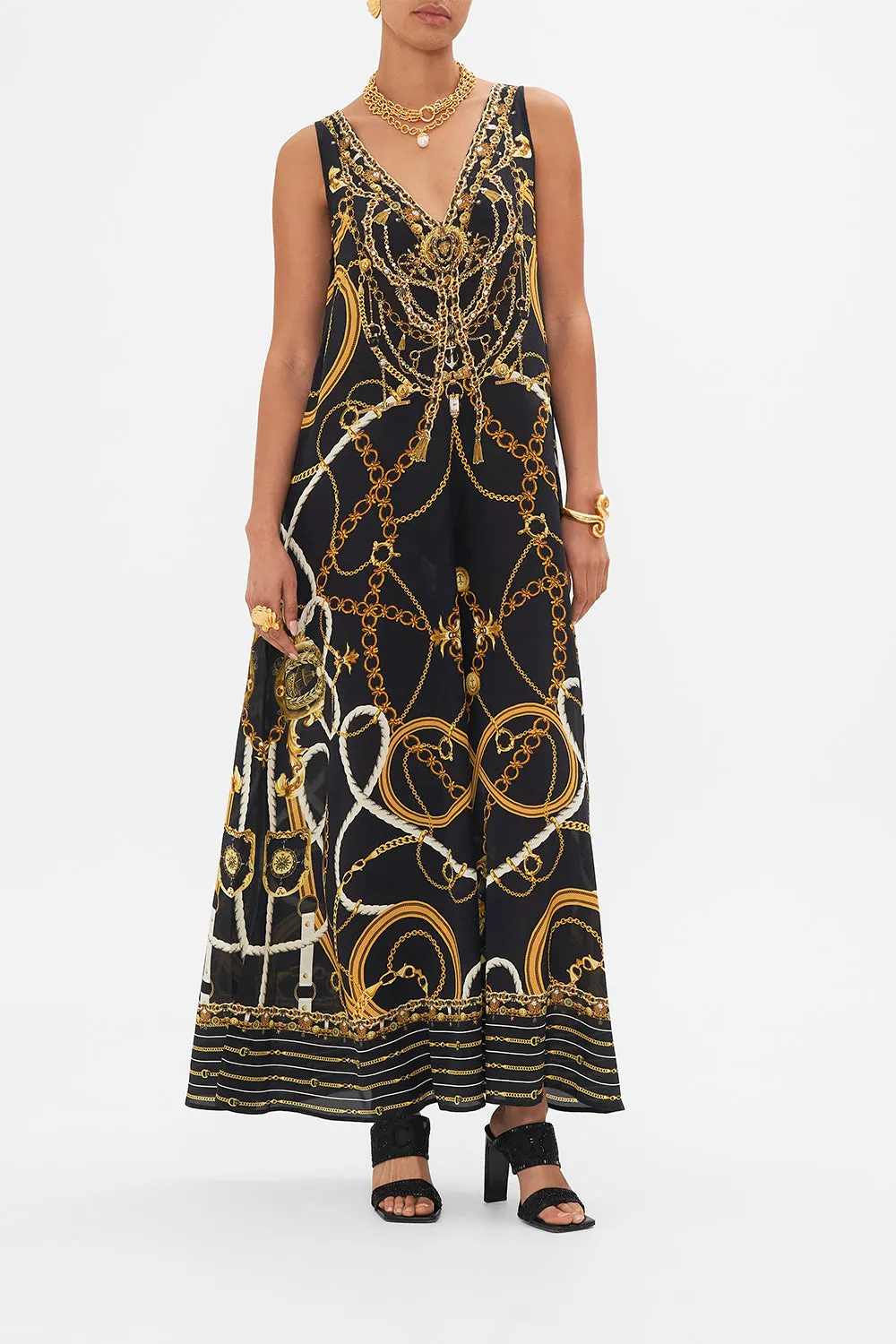 V NECK FLARED JUMPSUIT COAST TO COAST