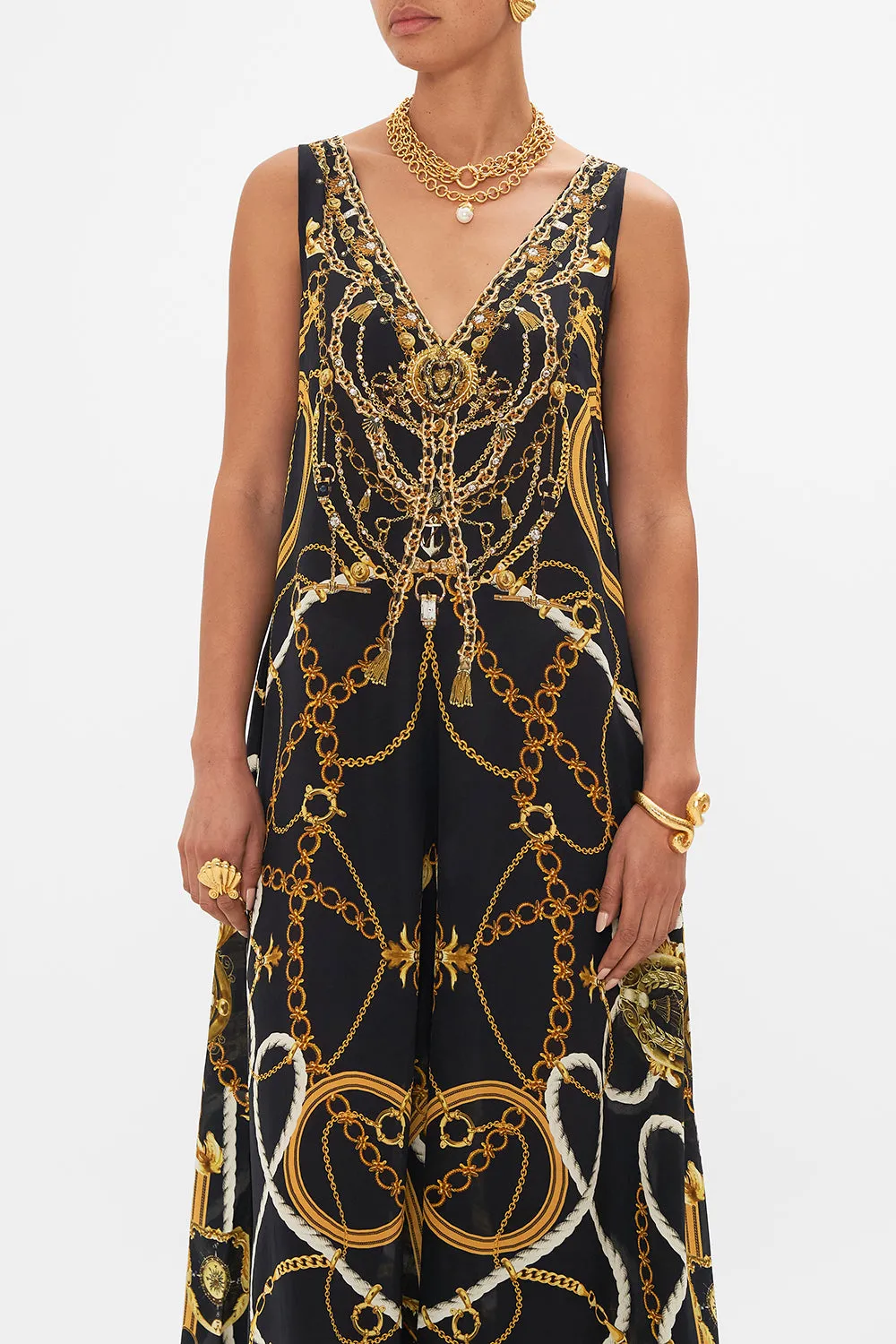 V NECK FLARED JUMPSUIT COAST TO COAST