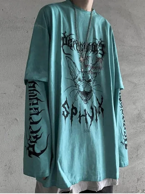 Voguable Punk Unisex T Shirt Streetwear Cool Patchwork Tshirt Harajuku Summer Tops Tees Spring Long Sleeve High Street Loose Japan Style