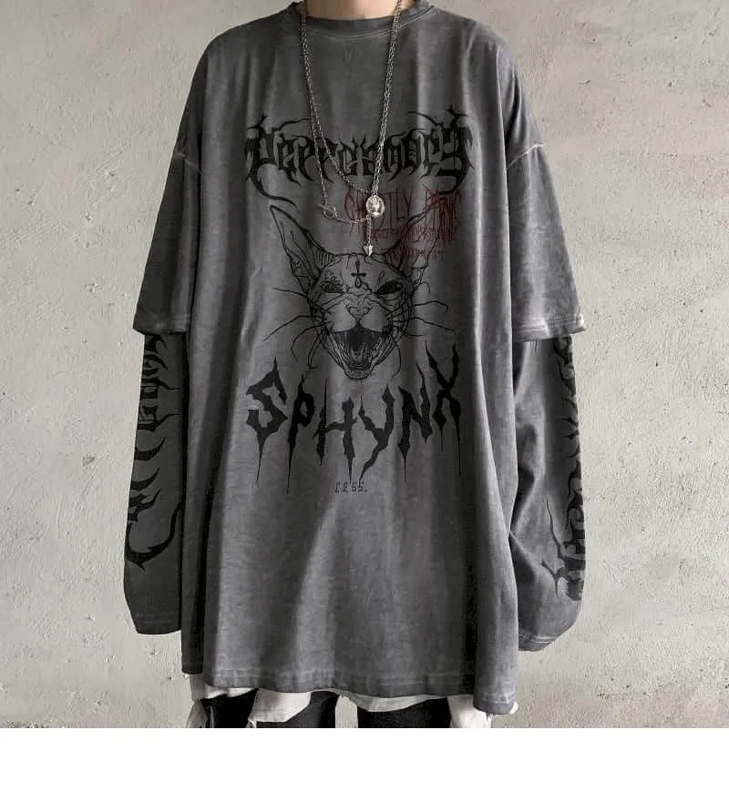 Voguable Punk Unisex T Shirt Streetwear Cool Patchwork Tshirt Harajuku Summer Tops Tees Spring Long Sleeve High Street Loose Japan Style