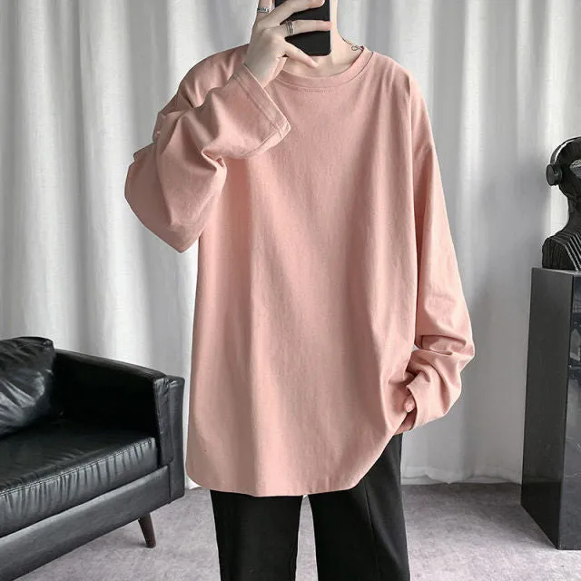 Voguable Spring Men's T-Shirt Solid Color Basic T shirt Round Neck Long Sleeve Tshirts Korean Couple Women Man Casual Tees