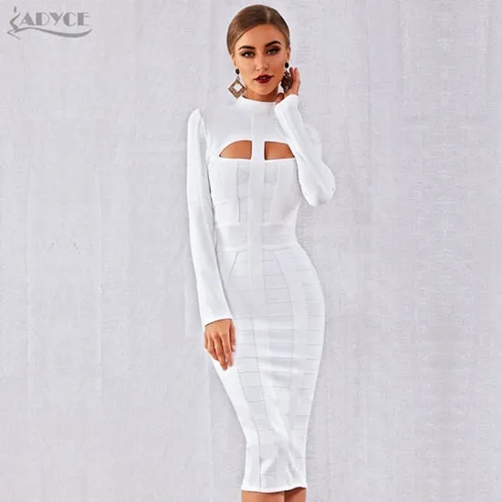 Wenkouban 2022 New Autumn Women White Bodycon Bandage Dress Long Sleeve Sexy Hollow Out Club Celebrity Evening Party Dress Vestidos