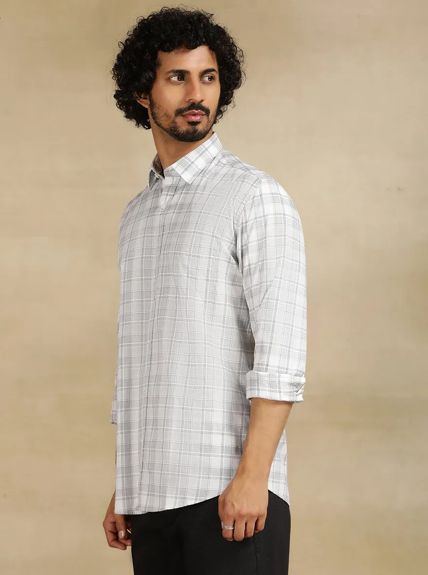 White Checked Tailored Fit Semi Casual Shirt | JadeBlue