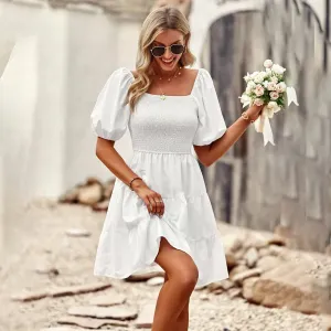 White Square Neck Dress