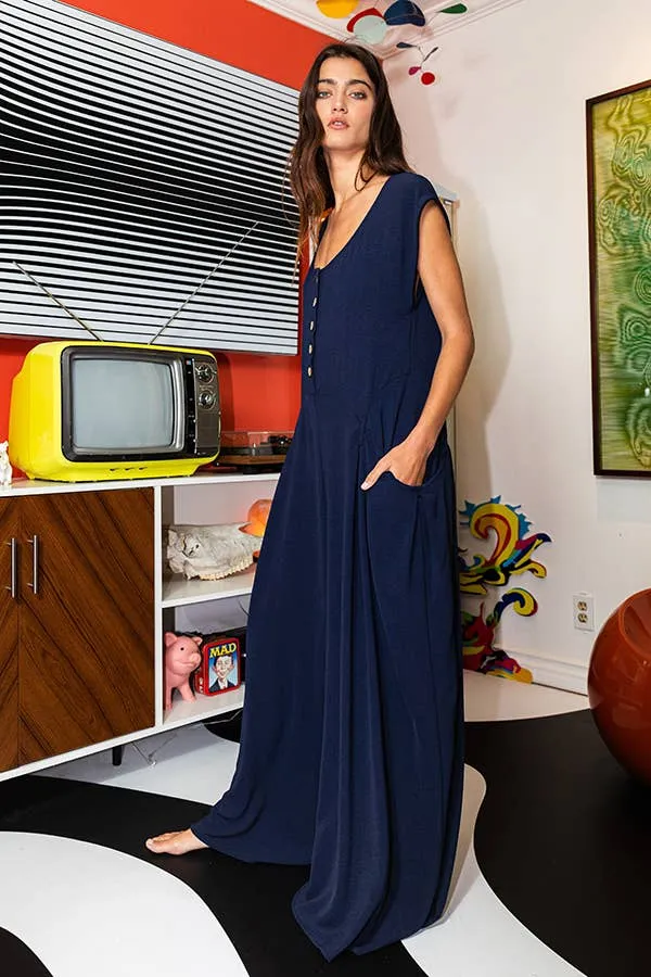 Wide Leg Solid Woven Jumpsuit: Fuchsia