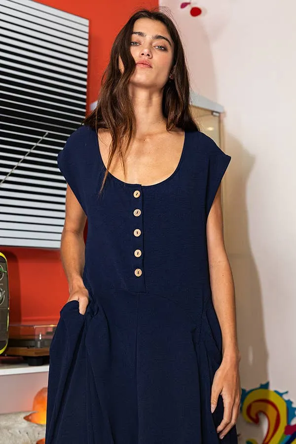 Wide Leg Solid Woven Jumpsuit: Fuchsia
