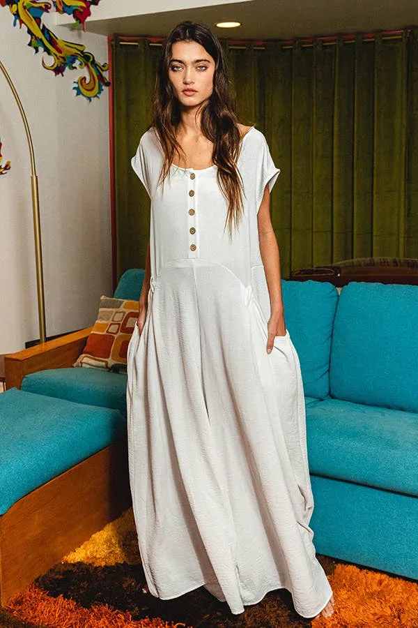 Wide Leg Solid Woven Jumpsuit: Fuchsia