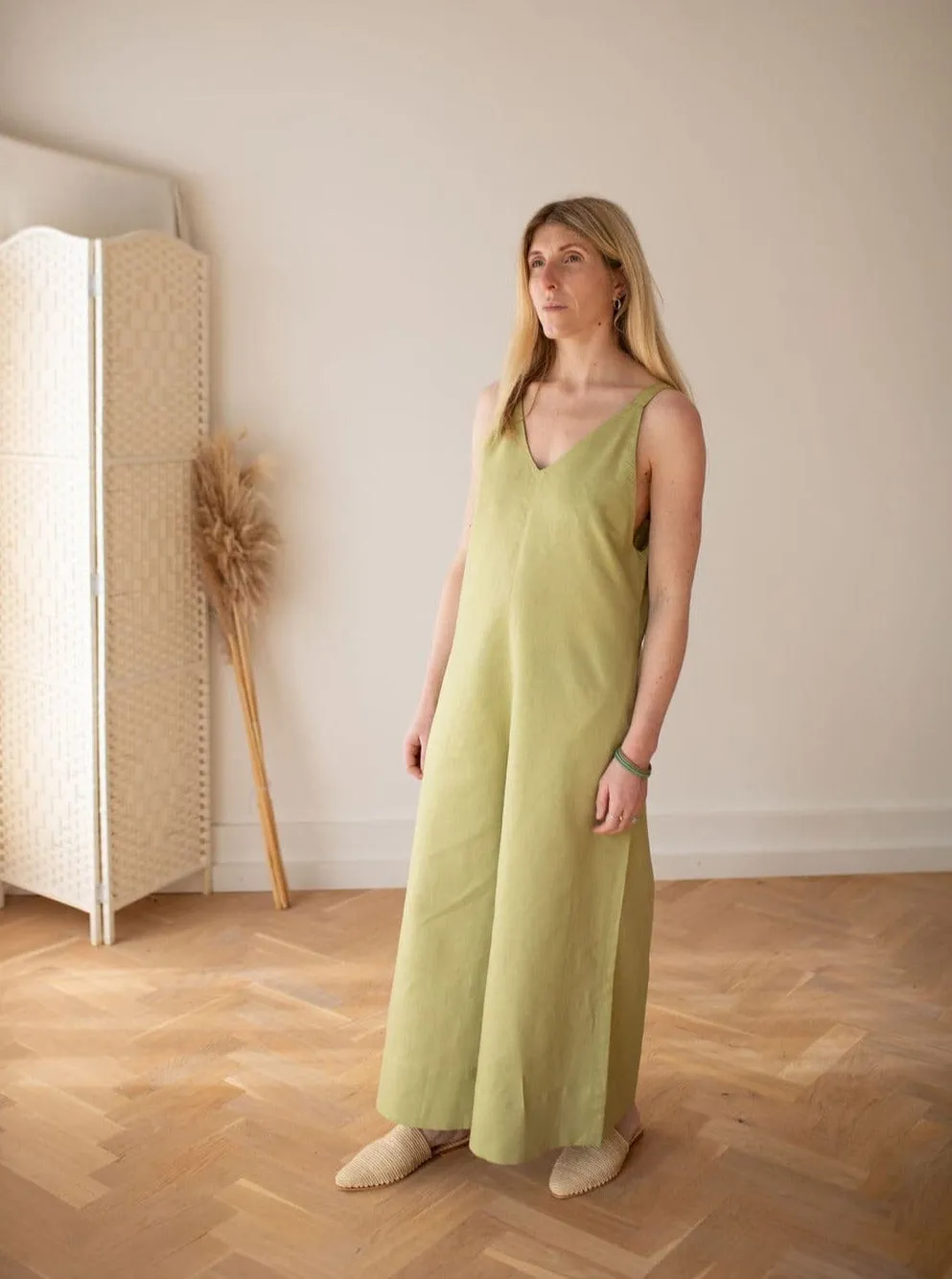 Wild Clouds X Gather&See Pear Green Linen Culotte Jumpsuit