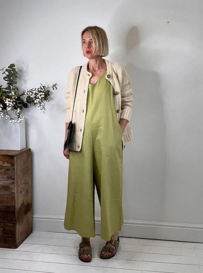 Wild Clouds X Gather&See Pear Green Linen Culotte Jumpsuit