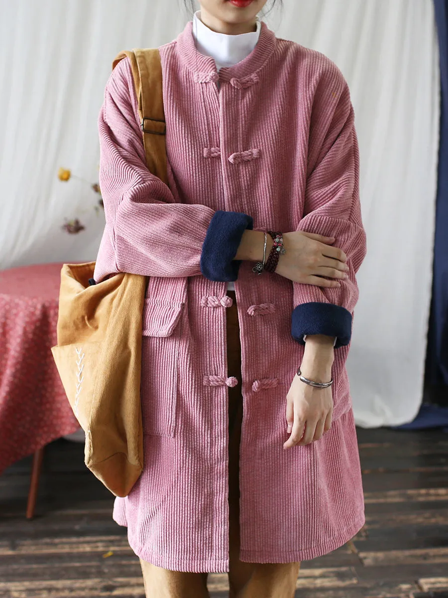 Women Winter Solid Croduroy Vintage Long Padded Coat
