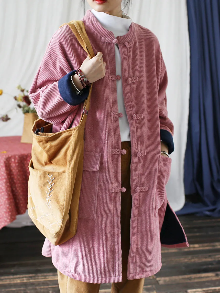 Women Winter Solid Croduroy Vintage Long Padded Coat