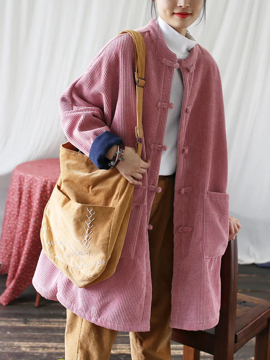 Women Winter Solid Croduroy Vintage Long Padded Coat