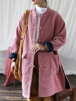 Women Winter Solid Croduroy Vintage Long Padded Coat